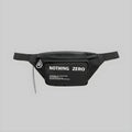 Black belt bag with front zip pocket, round logo, and 'NOTHING ZERO' text