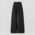 Black washed pleated wide-leg trousers with front pleats and buttoned waistband.