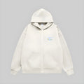 Ecru embroidered full-zip hoodie with hood and front kangaroo pockets