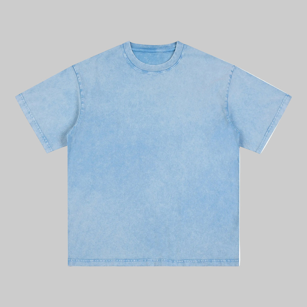 Distressed crew-neck short-sleeve tee in light washed blue