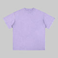 Distressed crew-neck tee in lavender, short sleeves, plain front.