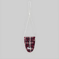 Red plaid neck pouch with drawstring closure and hanging strap