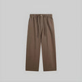 Walnut brown linen-blend wide-leg trousers, flat lay with elastic waistband and drawstring