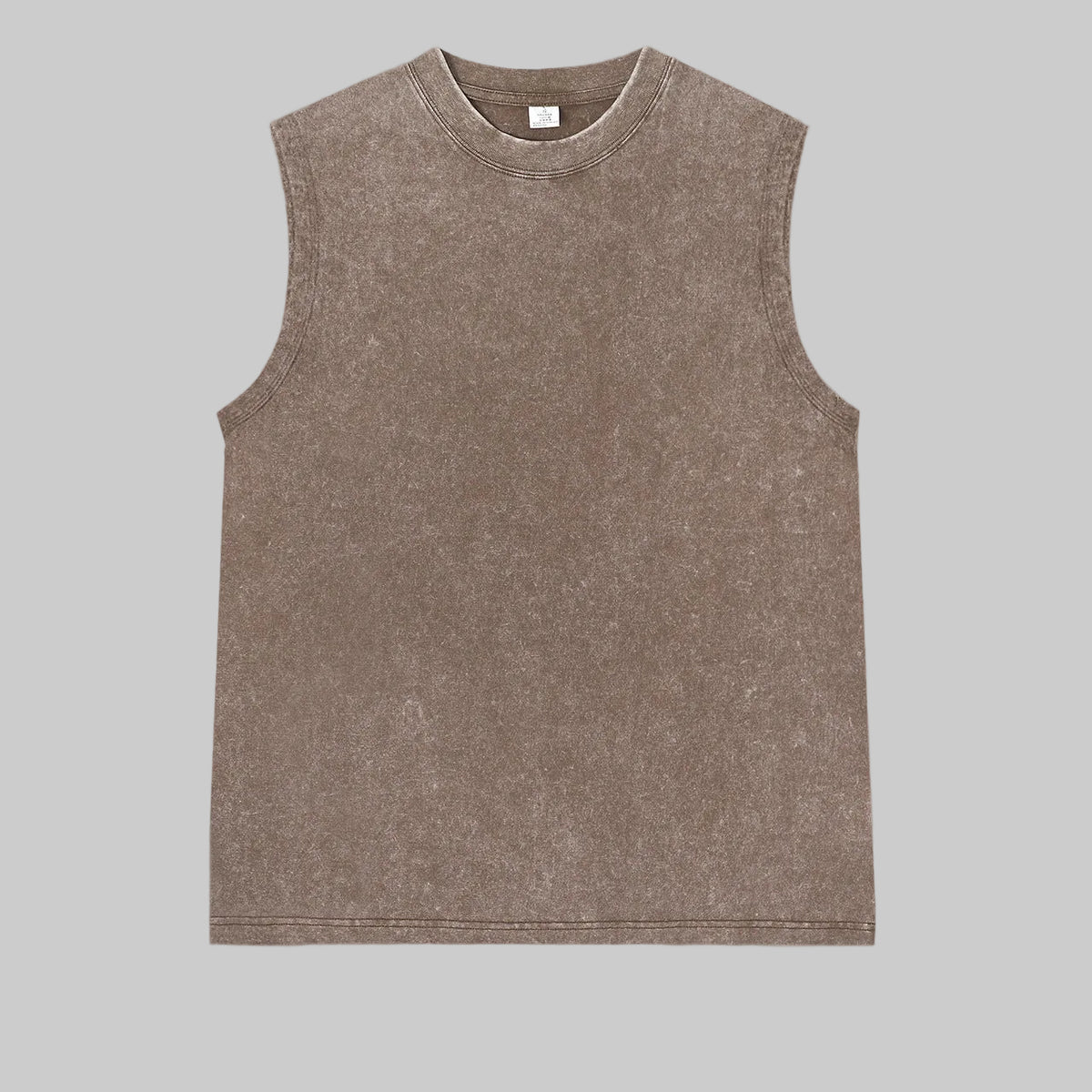 Sleeveless crewneck washed vest, medium brown