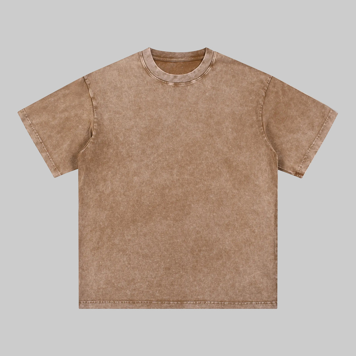 Distressed crew-neck short-sleeve tee in washed mocha brown