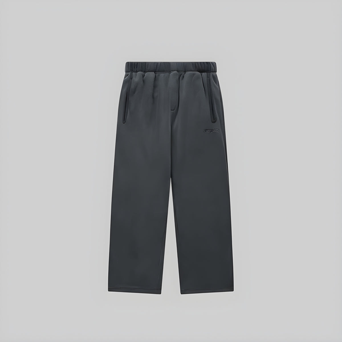Graphite brushed wide-leg trousers with elastic waistband and side pockets