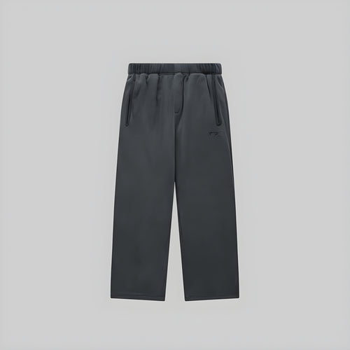 Graphite brushed wide-leg trousers with elastic waistband and side pockets