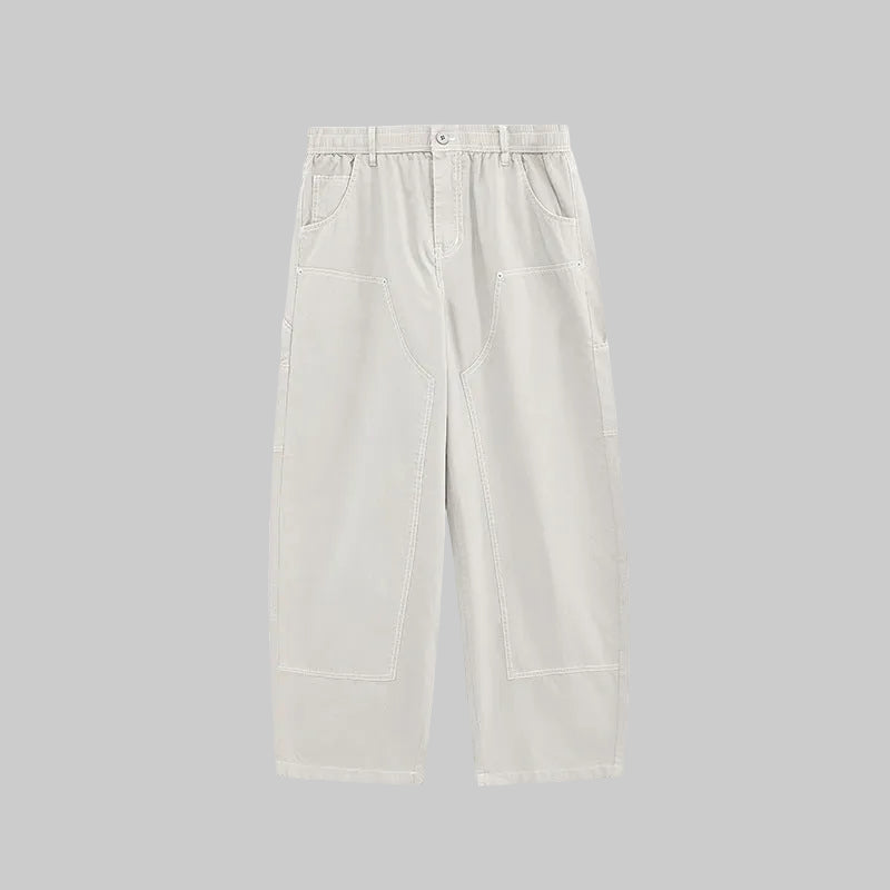 Washed cargo trousers with multiple pockets, wide leg, white wash