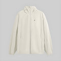 Hooded technical jacket in light ecru/cream with full-length front zipper and cuffs