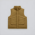 Walnut down puffer vest with stand collar and center-front zipper