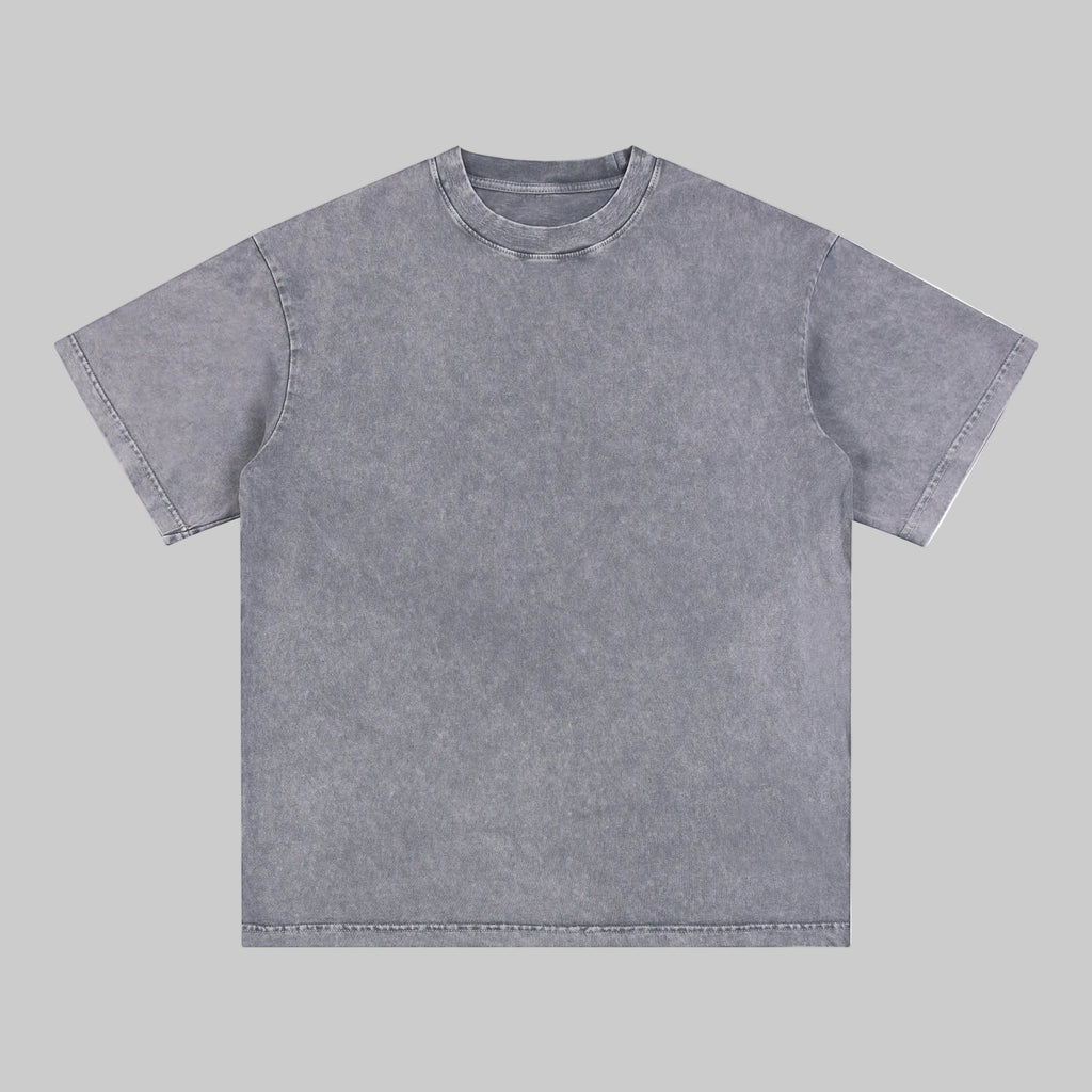 Distressed crew-neck short-sleeve tee in washed gray