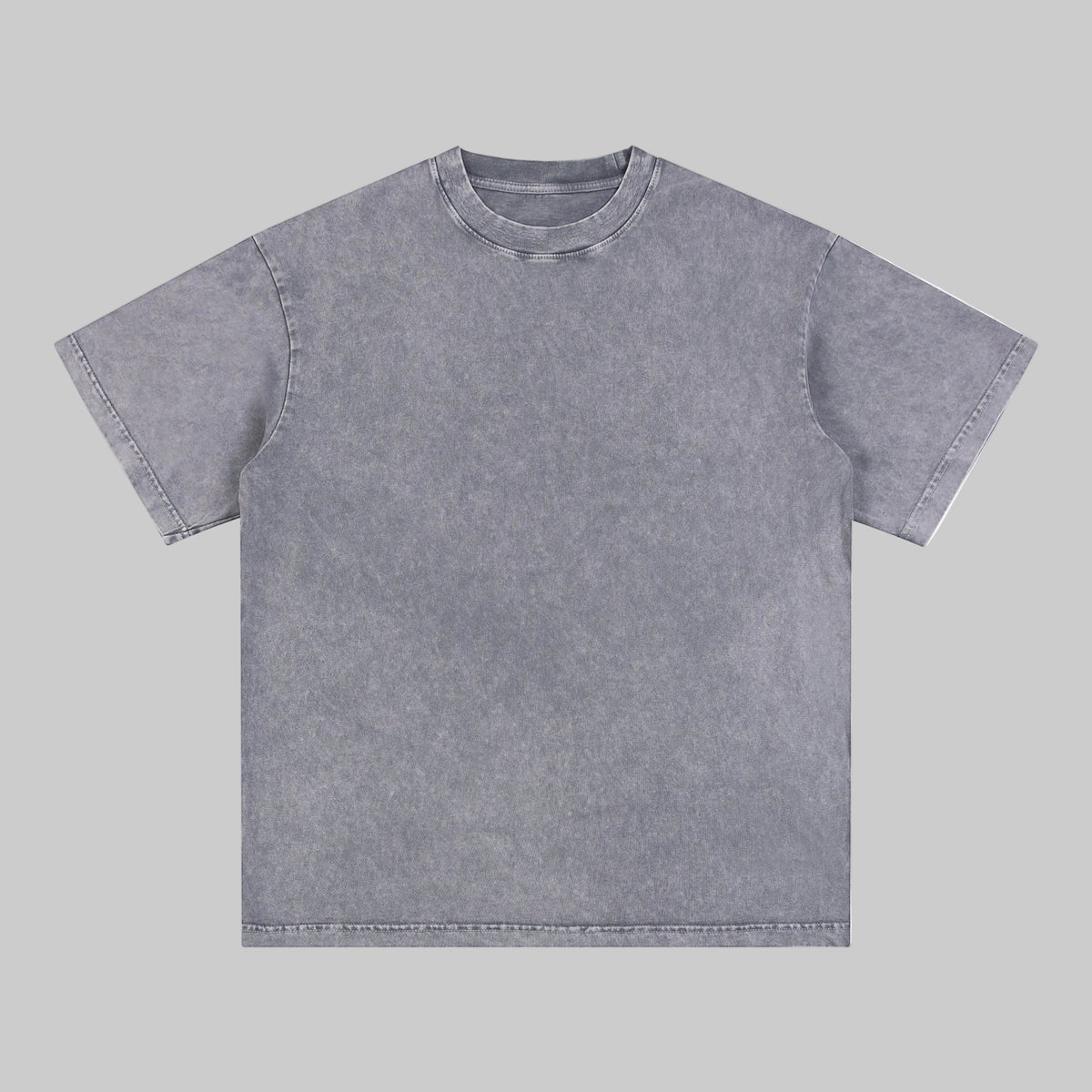 Distressed crew-neck short-sleeve tee in washed gray