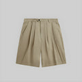 Khaki pleated suit shorts with pleated front and button waistband