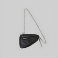 Dark triangle sling bag with chain strap and front zip pocket