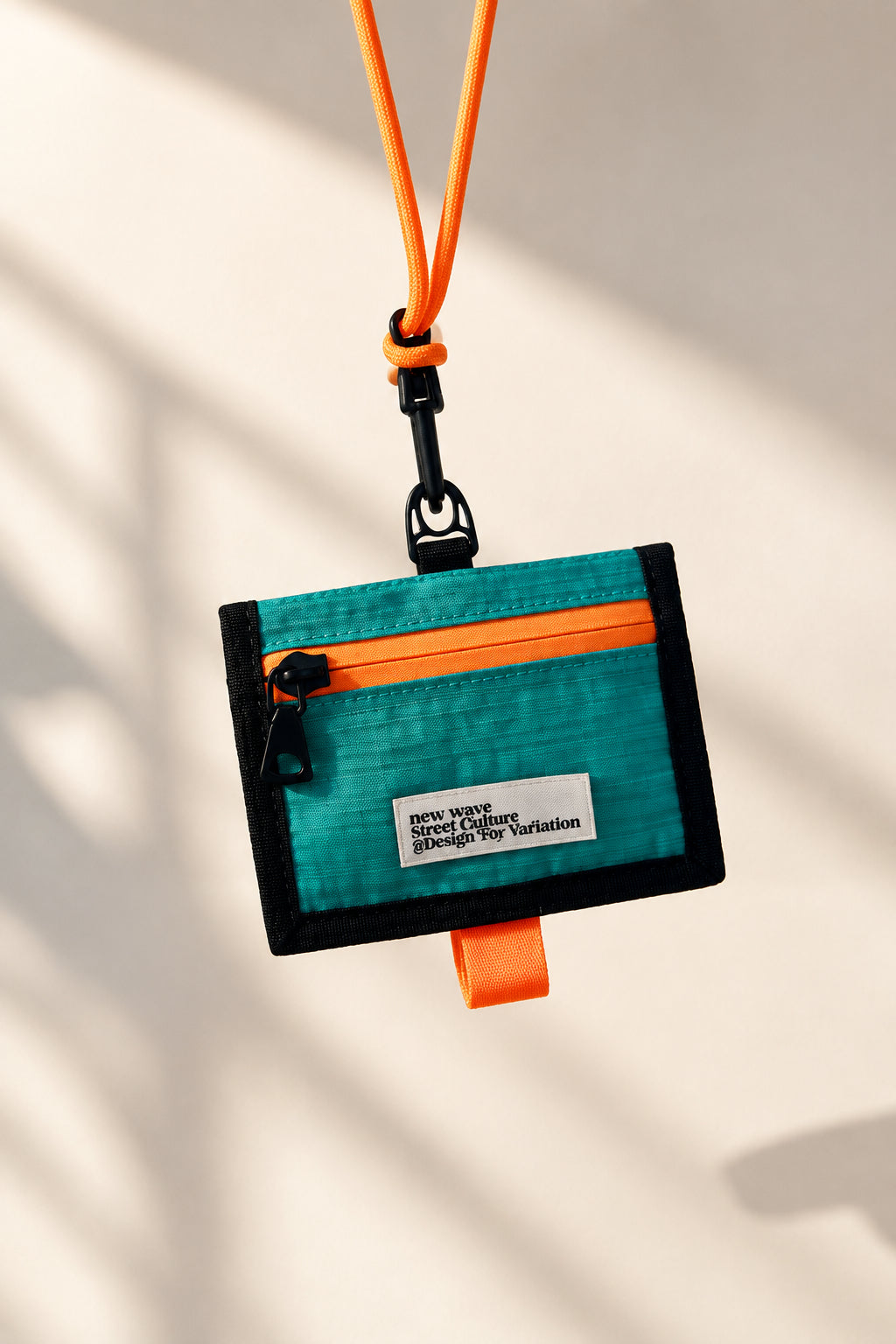 Woven crossbody bag in teal with black trim and zippered front pocket