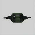 Olive green utility waist bag with front zip pocket and adjustable belt straps, BAG CLUB patch