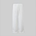 Ivory linen wide-leg trousers with elastic waistband and loose straight legs