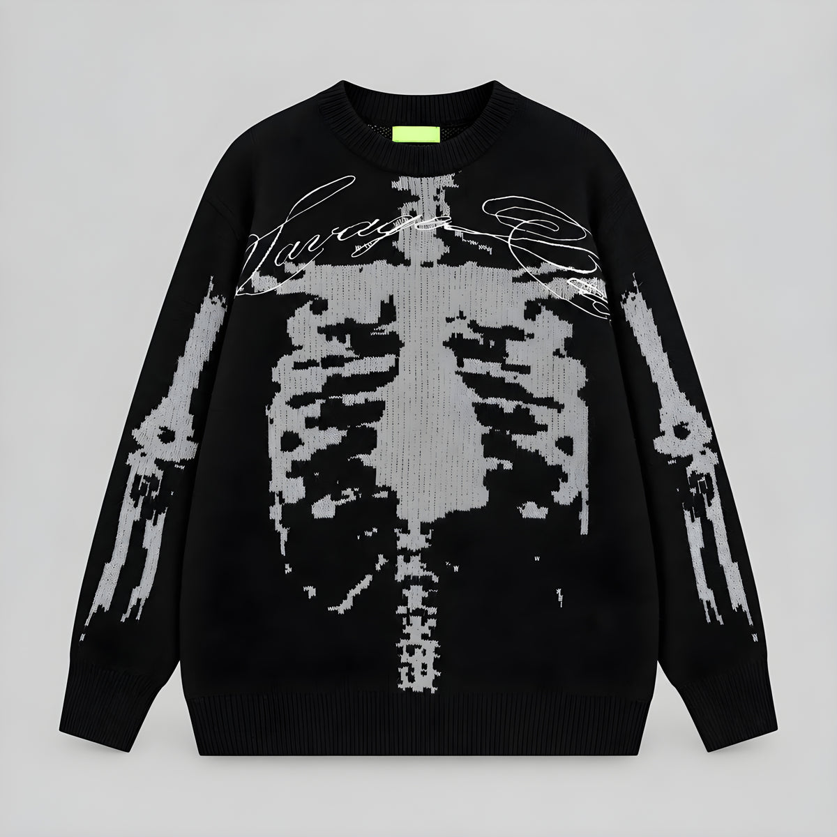 Skeleton jacquard knit sweater, dark (obsidian) with white pixel skeleton front
