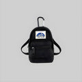 Black mini backpack pouch with top handle, front zip pocket, and BAG CLUB patch