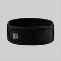 Black reversible webbing belt with embossed FB logo and metal keeper