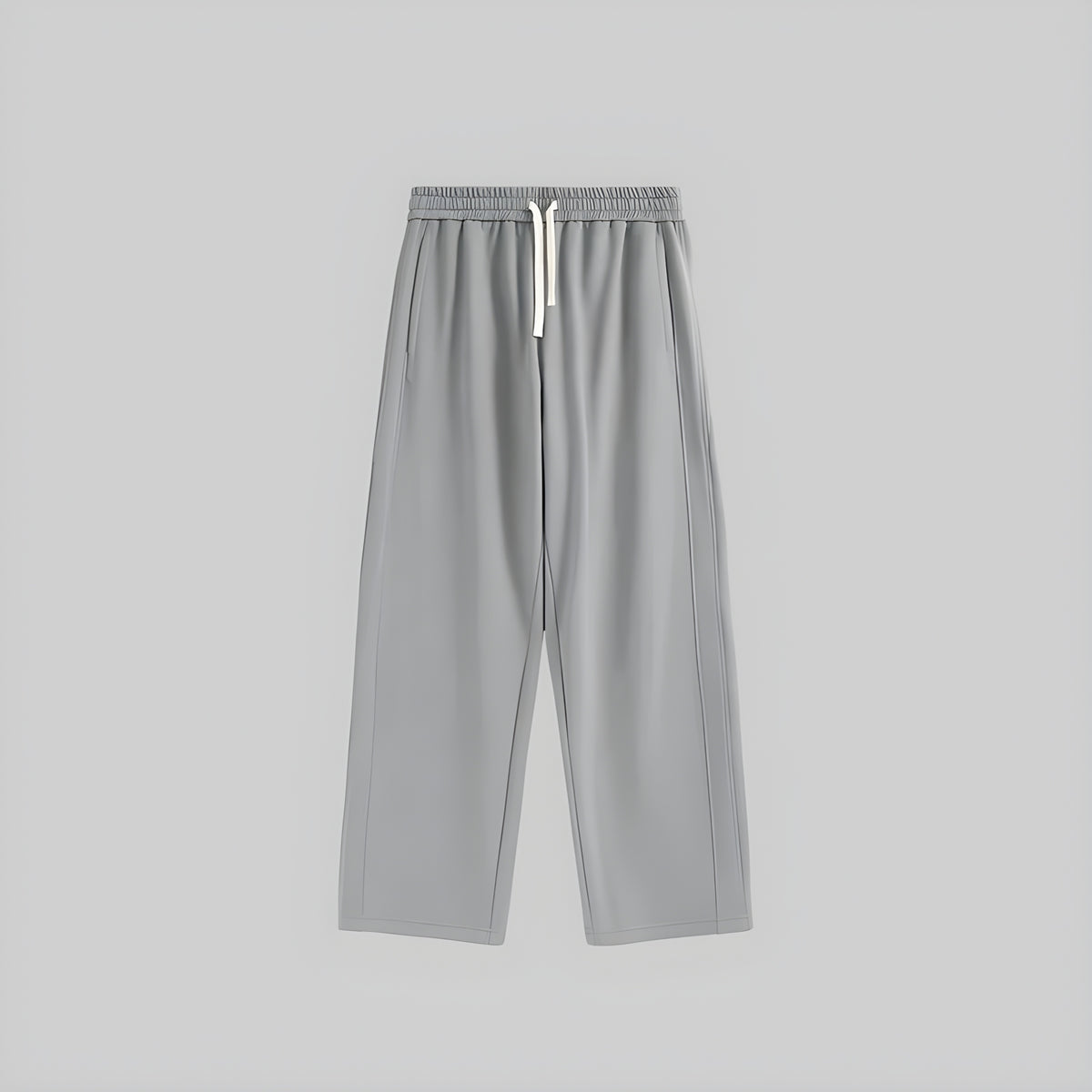 Fleece wide-leg trousers in slate with elastic waistband and drawstring tie