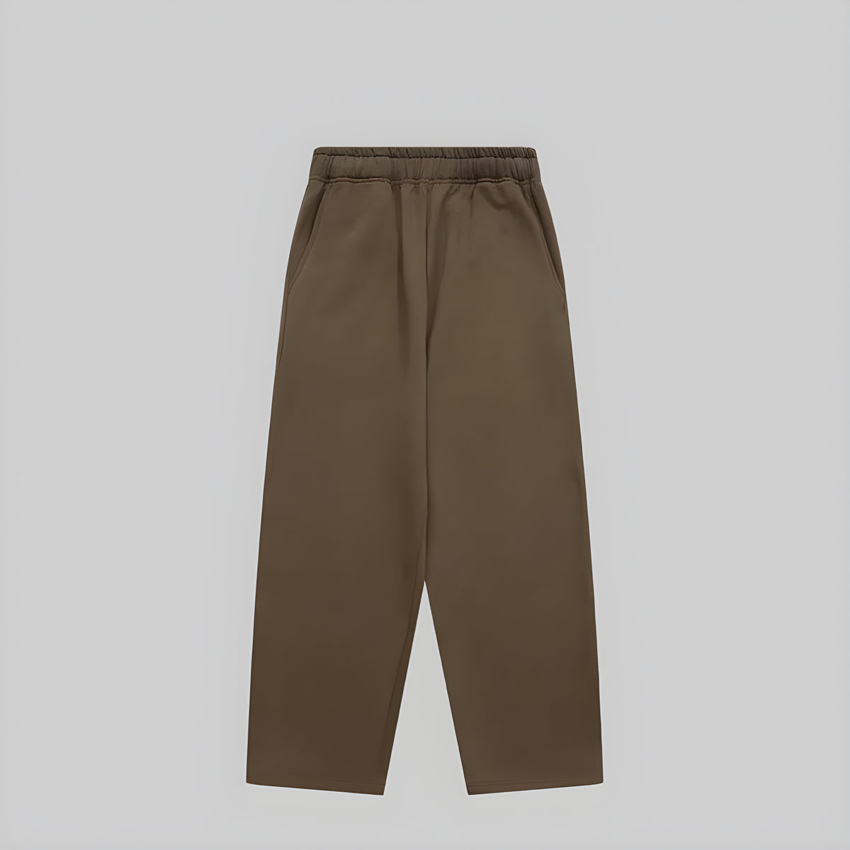 Espresso heavyweight pile trousers with elastic waistband and straight legs