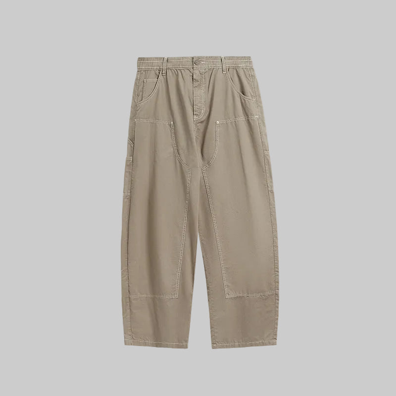 Washed cargo trousers with multiple pockets, wide leg, beige wash