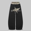 Obsidian embroidered curved trousers with leopard waistband and split star front graphic