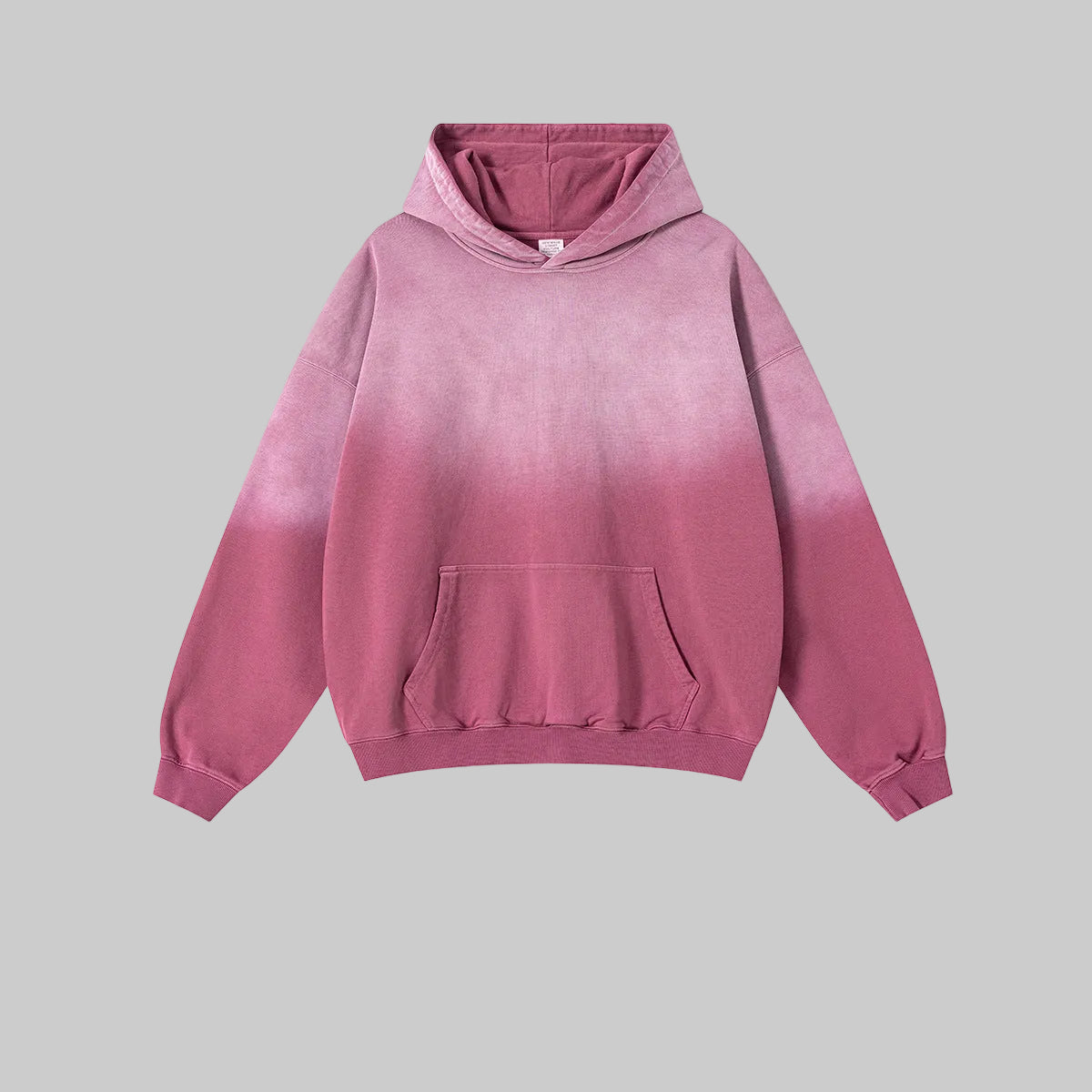 Distressed heavyweight hoodie in dusty mauve with kangaroo pocket and hood