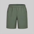Technical Velocity short in dark green, back view with elastic waistband and straight hem.