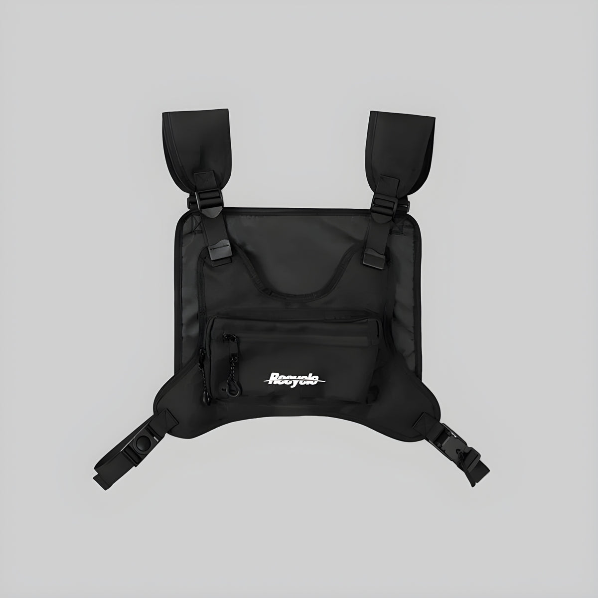 Black tactical chest rig with front pouch and adjustable shoulder straps