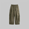 Olive washed wide-leg trousers with drawstring waist and cargo side pockets