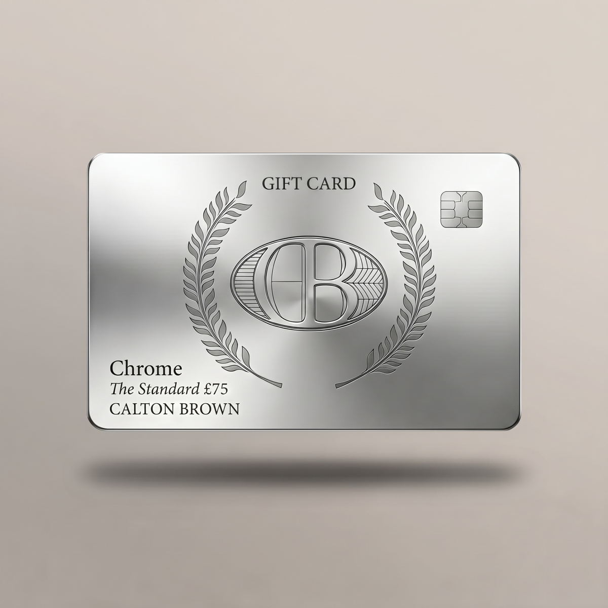 CB digital gift card in Chrome with embossed CB monogram, laurel wreath, and chip icon.