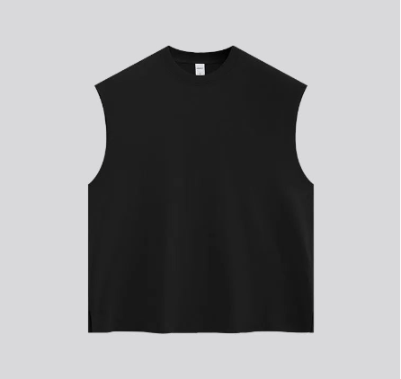 Heavyweight sleeveless crewneck tank top, black