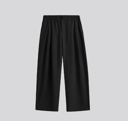 Obsidian relaxed wide-leg suit trousers, elastic waistband and center-front seam