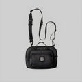 Utility crossbody bag, dark mesh fabric, front zip pocket, adjustable strap
