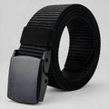 Canvas utility belt with black webbing and rectangular plastic buckle
