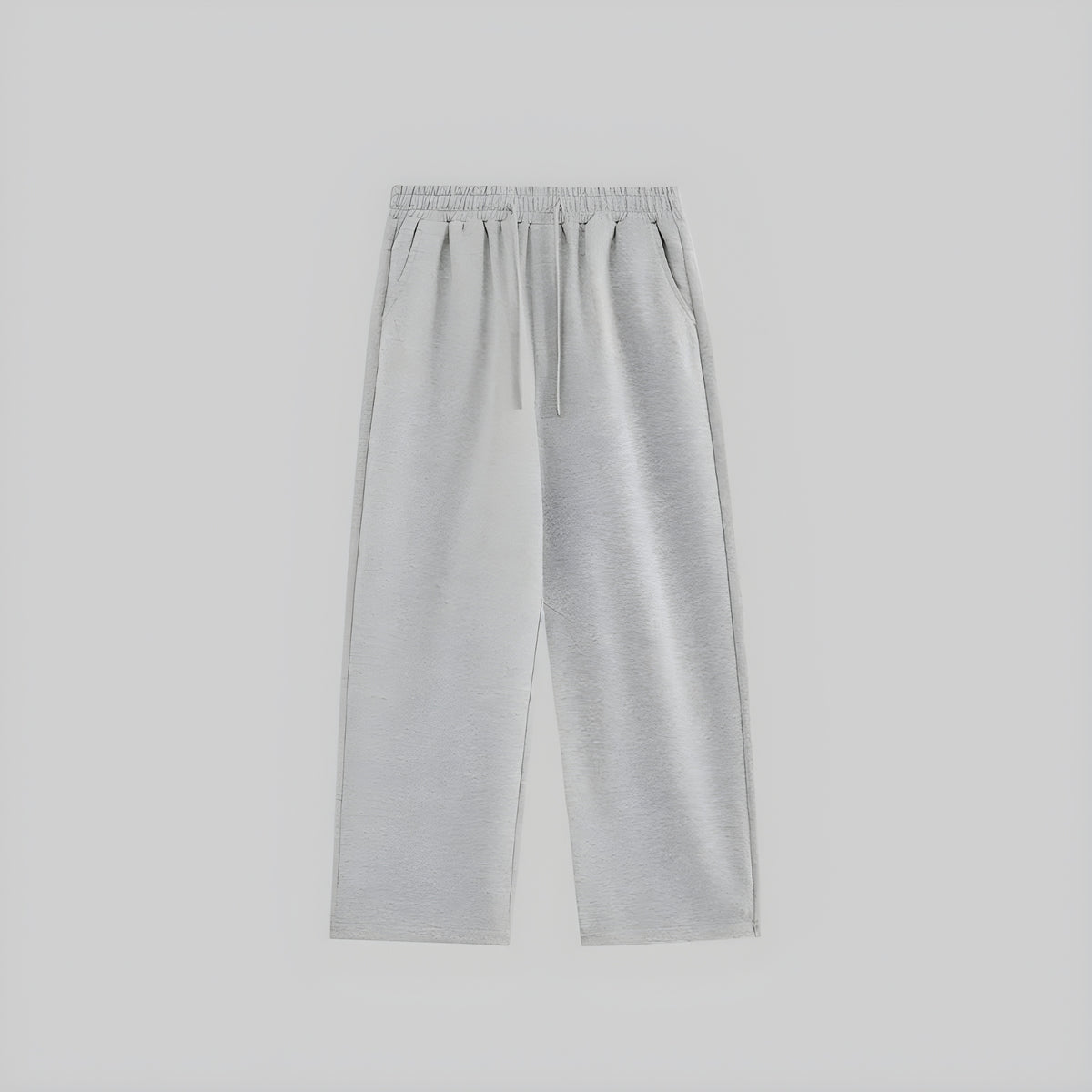 Relaxed wide-leg trousers in heather gray, elastic waistband with drawstring
