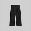 Washed bamboo trousers in obsidian black, flat front with straight wide legs.