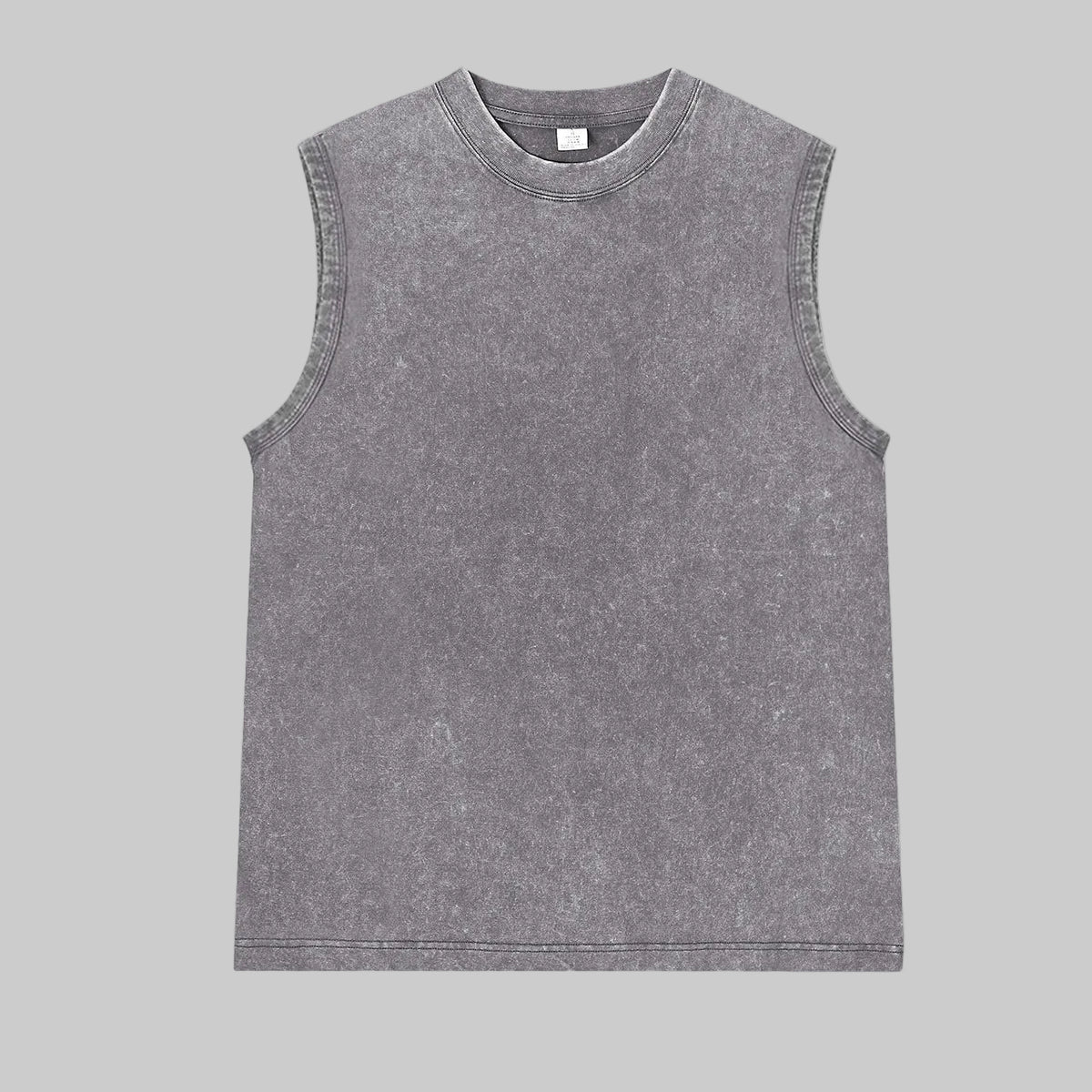 Sleeveless crewneck washed vest, heather gray