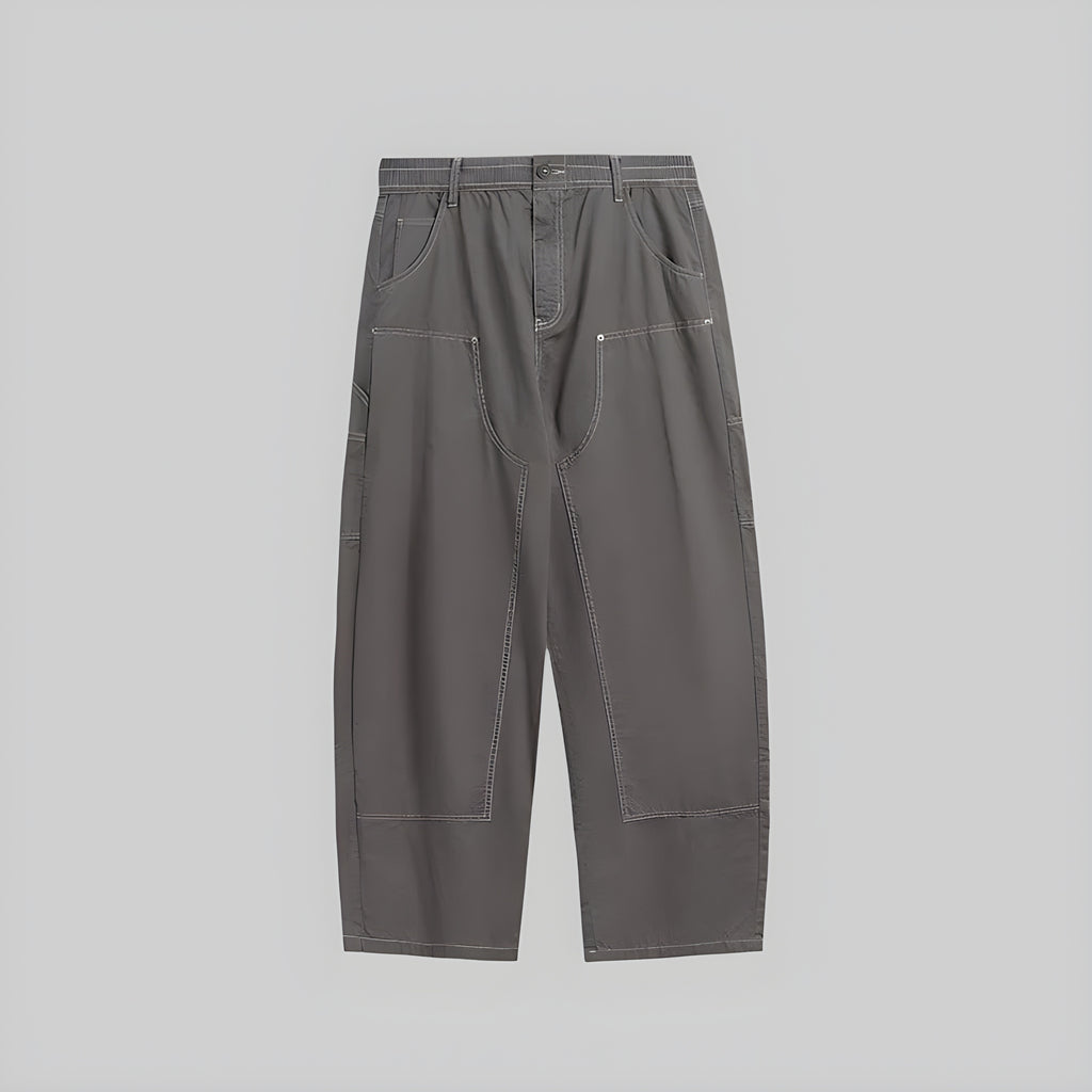 Washed cargo trousers with multiple pockets, wide leg, dark gray wash