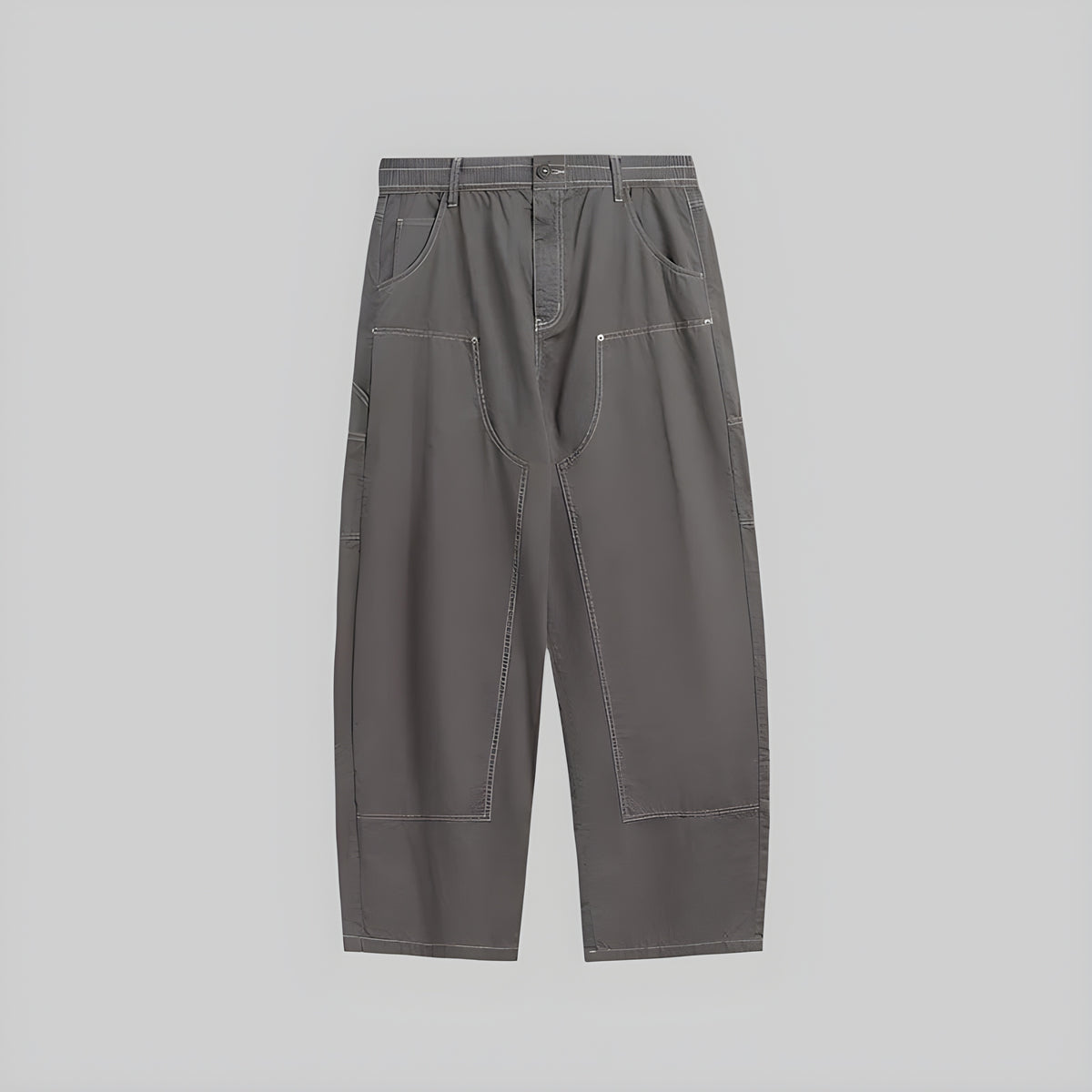 Washed cargo trousers with multiple pockets, wide leg, dark gray wash