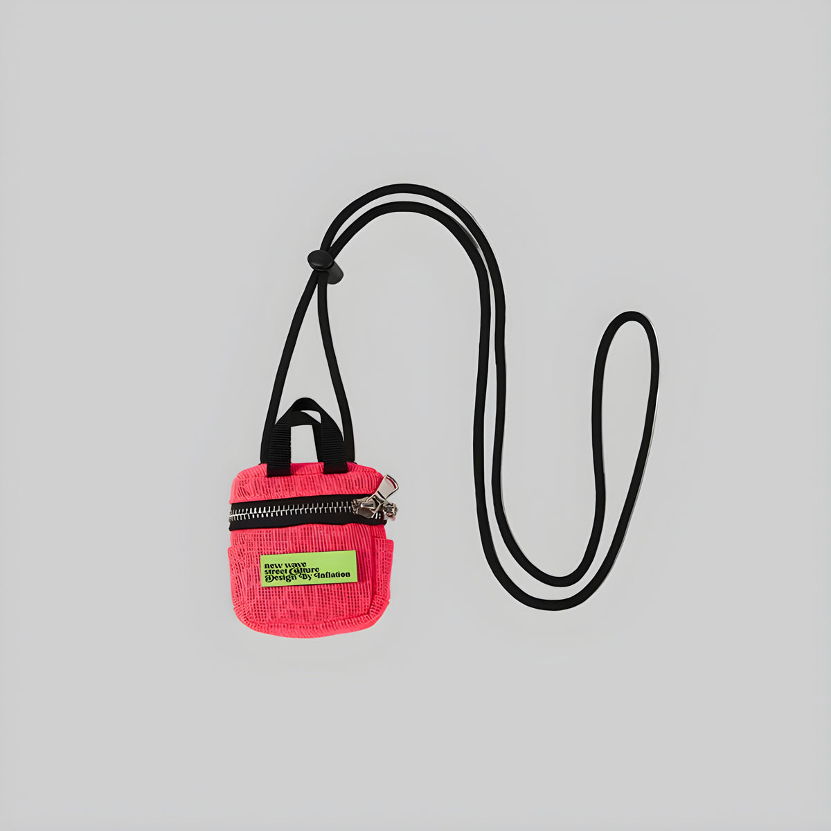 Red neck phone pouch with black adjustable strap and zip-top pocket