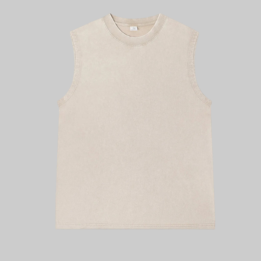 Sleeveless crewneck washed vest, light beige