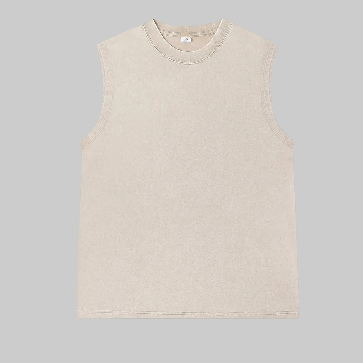 Sleeveless crewneck washed vest, light beige
