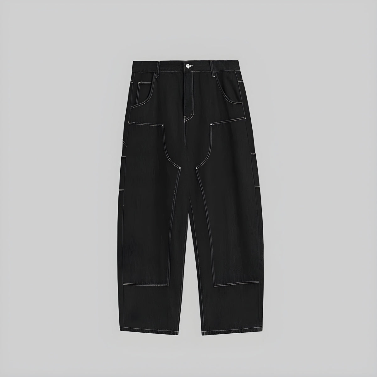 Wide-leg jeans in dark denim with contrast stitching and patch pockets