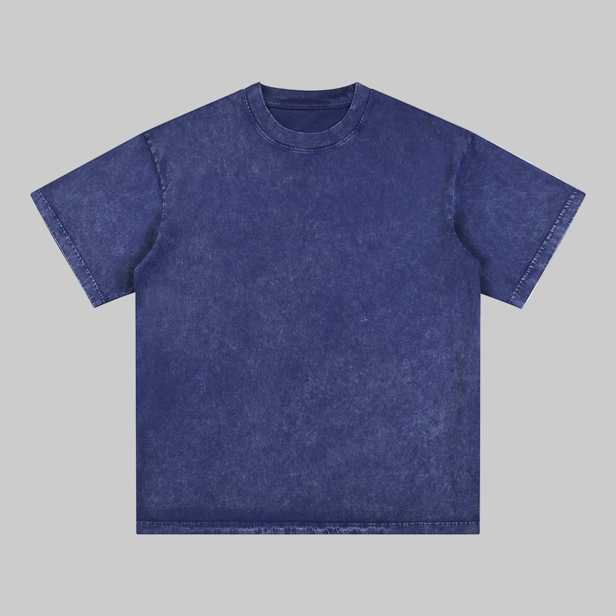 Distressed crew-neck short-sleeve tee in deep washed blue