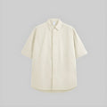 Cream jacquard short-sleeve button-up shirt with point collar and button placket
