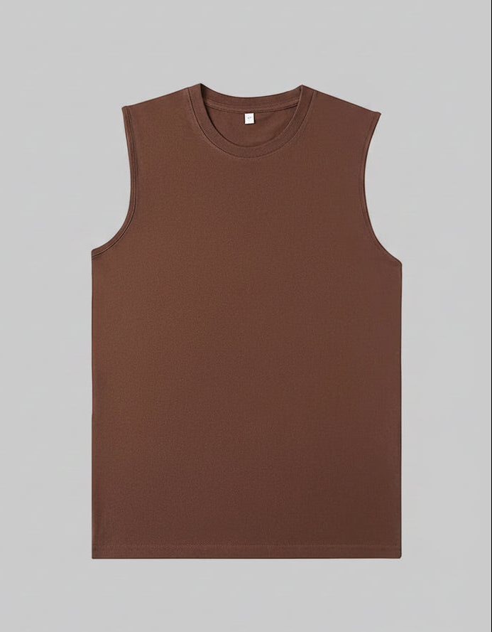 Sleeveless crewneck washed vest, chocolate brown