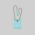 Loop-strap pouch in aqua blue with loop handles and front logo patch